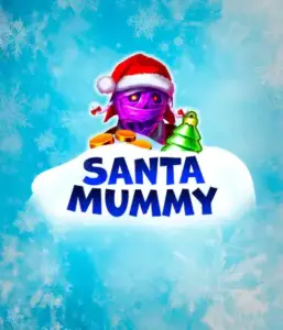  Behold the unique "Santa Mummy" slot game by Belatra, highlighting a Santa-clad mummy decked out in festive holiday attire. This eye-catching image presents the mummy with a vivid purple hue, wearing a Santa hat, amid snowy blue and frosty snowflakes. The game's title, "Santa Mummy," is clearly shown in large, frost-like blue letters.